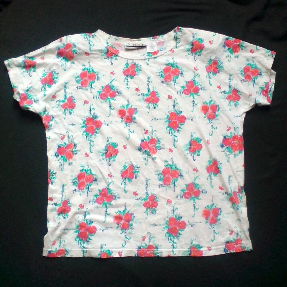 In Place Shirt Women Large Top Floral Short Sleeve Classic Ruffle Eyelet Adult